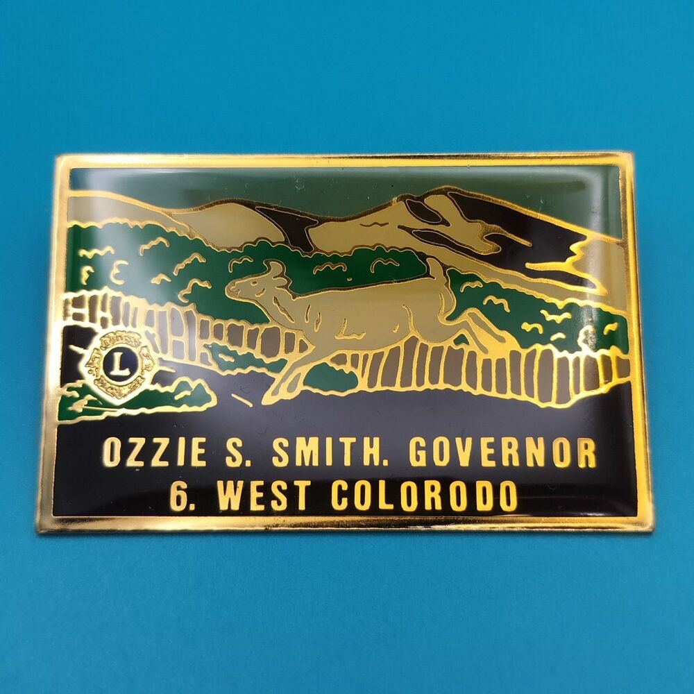 Colorado Deer Mountains Lions Club Pinback Metal Gold Tone Enamel Pin Vintage